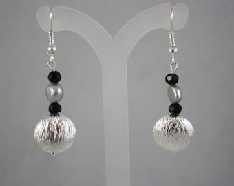 earrings, silver earrings, metal earrings, pearl earrings, drop earrings, dangle earrings