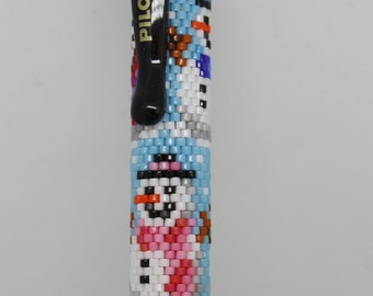 pens, bead covered pens, beaded pens, snowmen, winter,