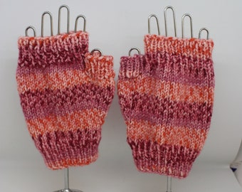 fingerless mitts, mitts, fingerless gloves, gloves, knit mitts, knit gloves, hand knits, pink mitts, pink gloves, purple mitts,