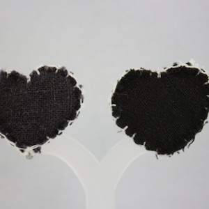 earrings, black earrings, quilt earrings, heart earrings, fabric earrings, clip on earrings, vintage earrings, vintage jewelry, handmade
