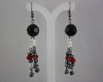 earrings. black and red earrings, hand made jewelry, handmade jewelry, drop earrings, dangle earrings,