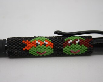 pens, bead covered pens, beaded pens, turtles, ninja turtles,