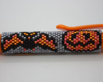 pens, beaded pens, gel pens, Halloween, pumpkins, bats, peyote beading, beaded pen covers,