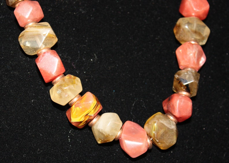 fire cherry quartz necklace; cherry quartz necklace; quartz necklace; copper tone glass bead necklace; quartz and glass bead necklace