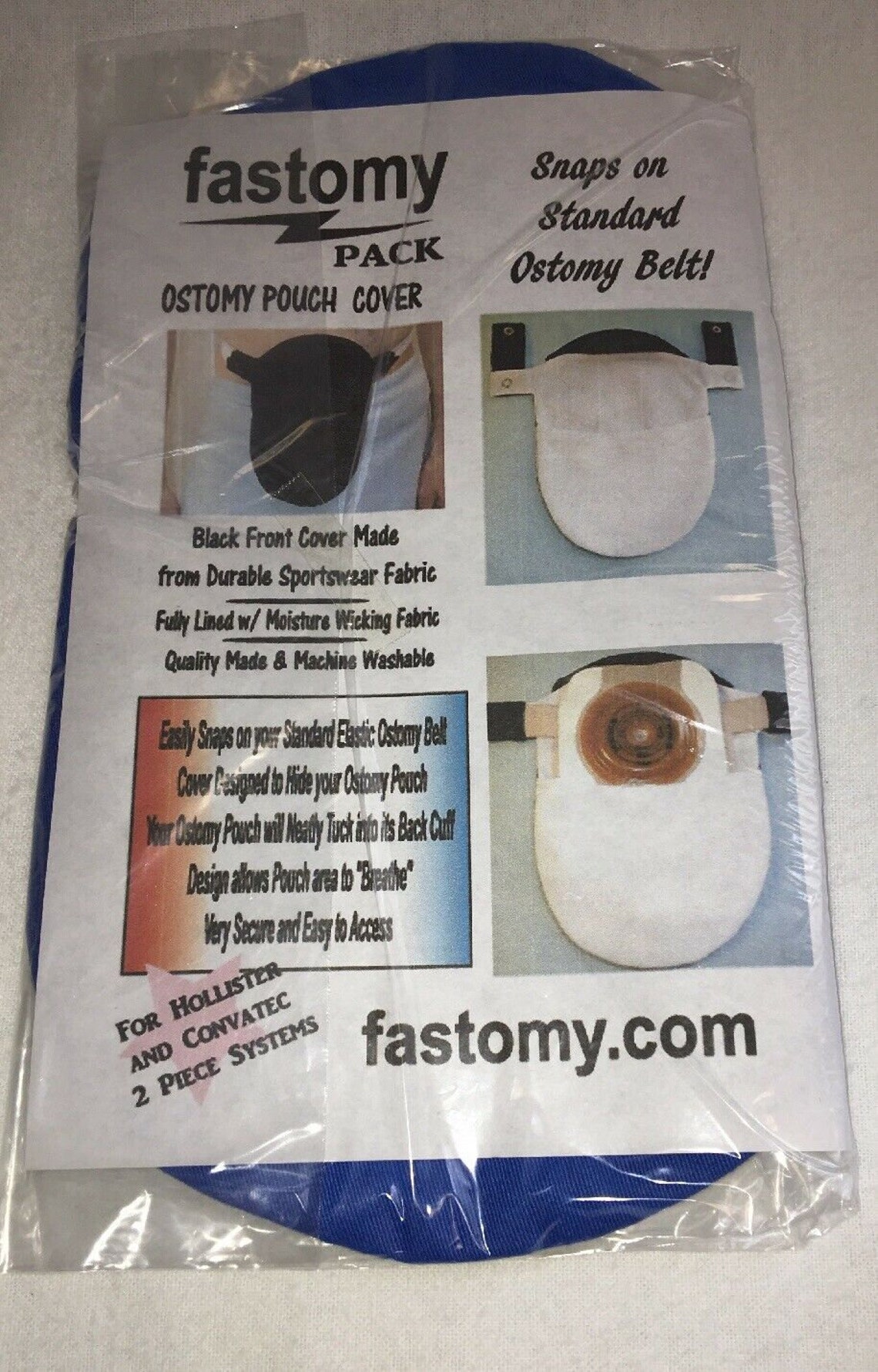 Blue Ostomy Colostomy Urostomy Pouch Bag Cover Snaps On for Use With