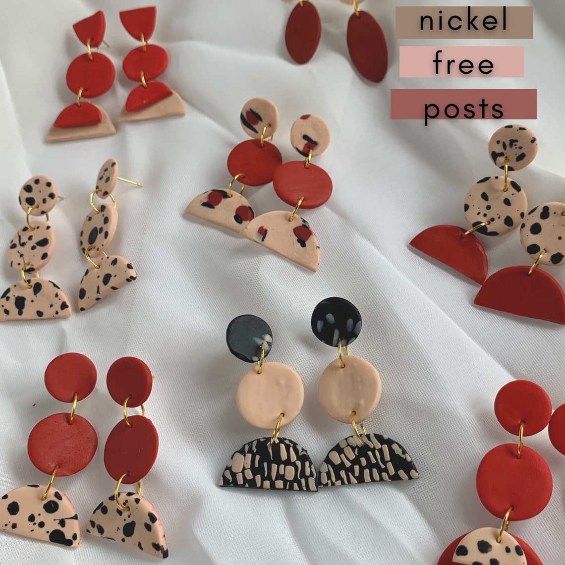 Polymer clay earrings. aesthetic pink and gold four dainty Etsy