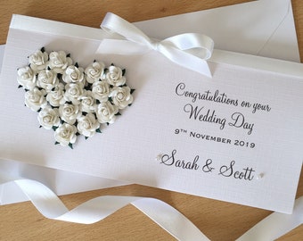 Boxed Rose Heart Luxury Handmade Personalised Wedding Money//Voucher Wallet