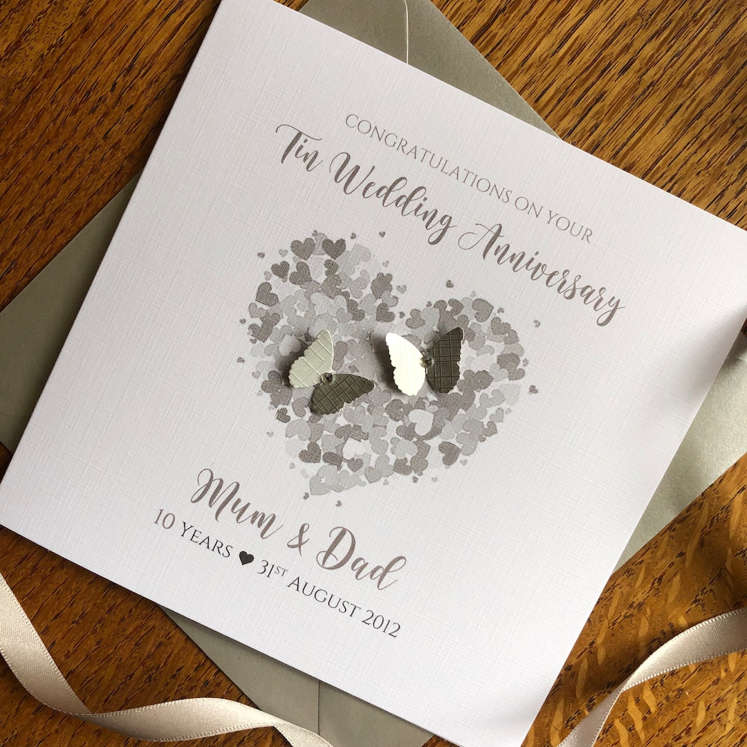 Tin 10th Wedding Anniversary Card, 10 Year Anniversary, Heart of Hearts ...