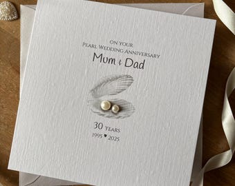 Pearl Shell 30th Wedding Anniversary Card, 30th Pearl Shell Anniversary Card, 30 Years Personalised Anniversary, Pearl Wedding - any names