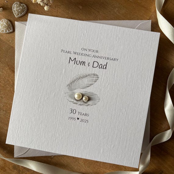 Pearl Shell 30th Wedding Anniversary Card, 30th Pearl Shell Anniversary Card, 30 Years Personalised Anniversary, Pearl Wedding - any names