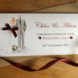 Wedding Day Handmade Personalised Money / Gift Wallet - Bride & Groom - Handmade, Personalised - choice of colour