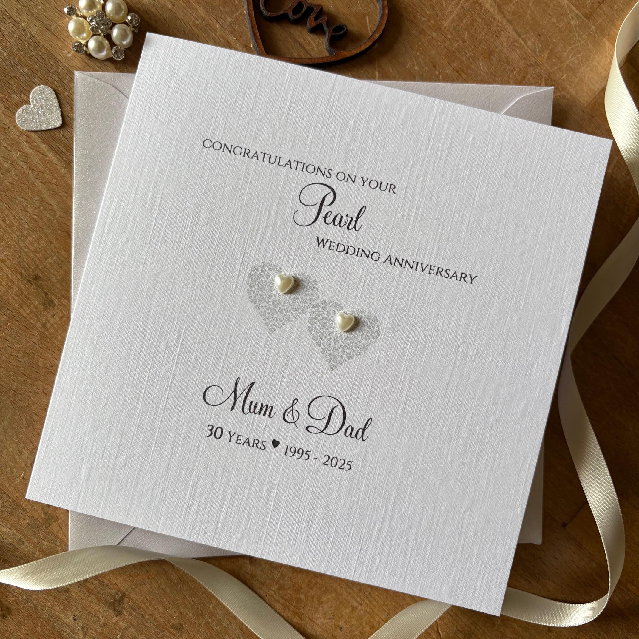 Personalised Pearl 30th Wedding Anniversary Card, Two Heart of Hearts ...
