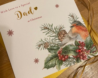 Robin Christmas Card - Personalised - Christmas Robin and Snowflakes - Dad, Mum, Daughter, Son, Grandad, Nanna - any name