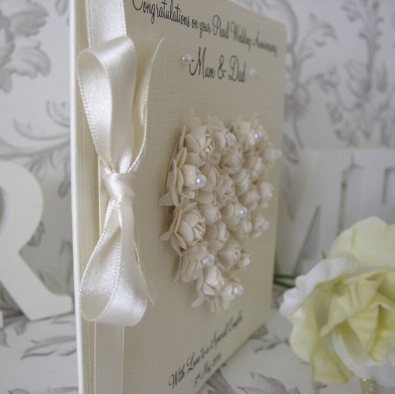 Paper Rose & Pearl Heart Luxury Pearl Wedding Anniversary Card Personalised