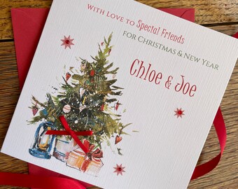 Personalised Christmas Card - Vintage Christmas Tree, Handmade Mum, Dad, Nan, Grandad, Sister, Daughter, Brother, Son, In-Laws, Friends