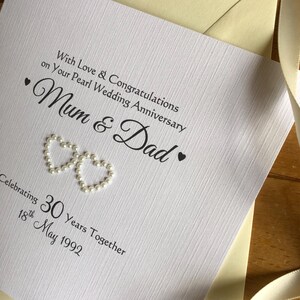 30th Pearl Wedding Anniversary Card, Pearl Hearts 30th Anniversary Card, 30 Years Personalised Anniversary, Pearl Wedding - any names image 4