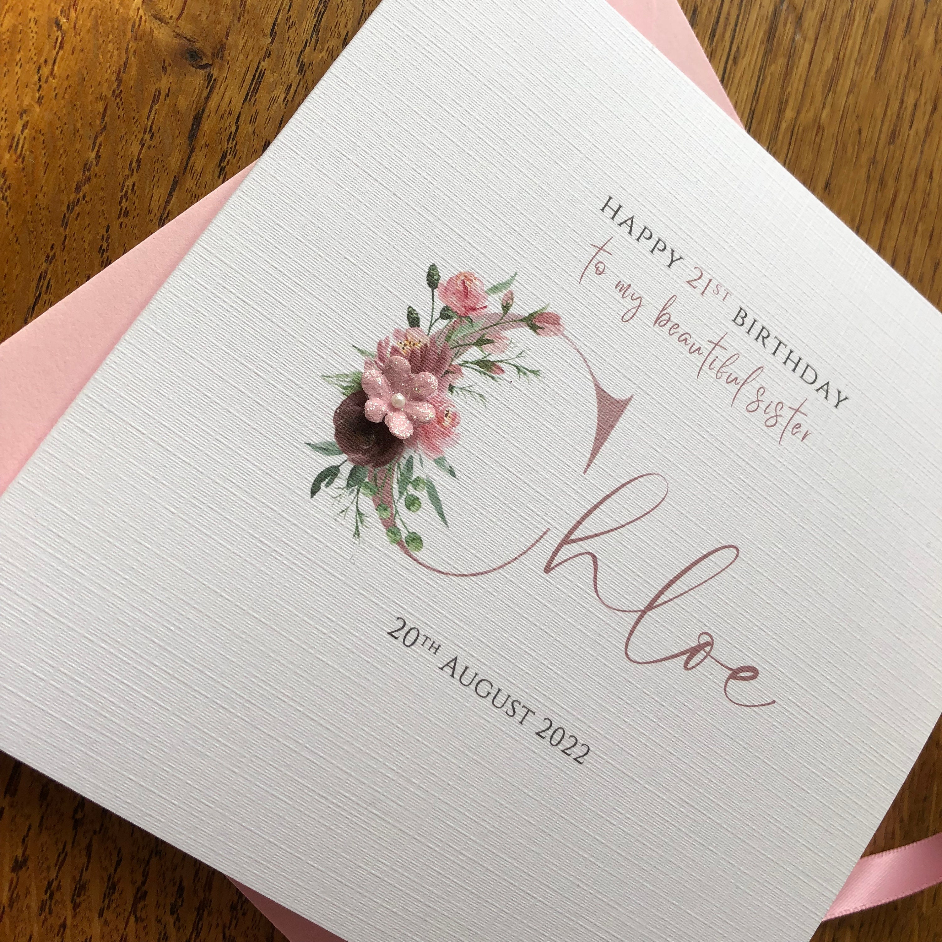 Personalised Rose Gold Floral Name Birthday Card - Birthday Card for ...
