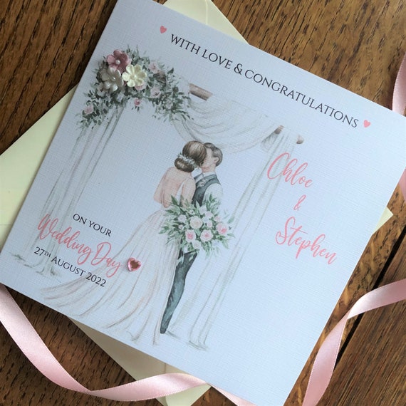 Personalised Wedding Day Card Floral Bride & Groom Arch - Etsy UK