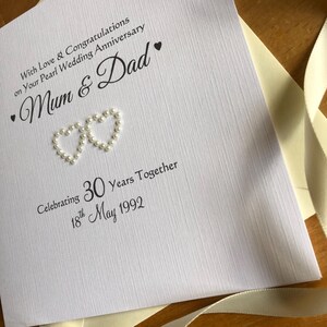30th Pearl Wedding Anniversary Card, Pearl Hearts 30th Anniversary Card, 30 Years Personalised Anniversary, Pearl Wedding - any names image 3