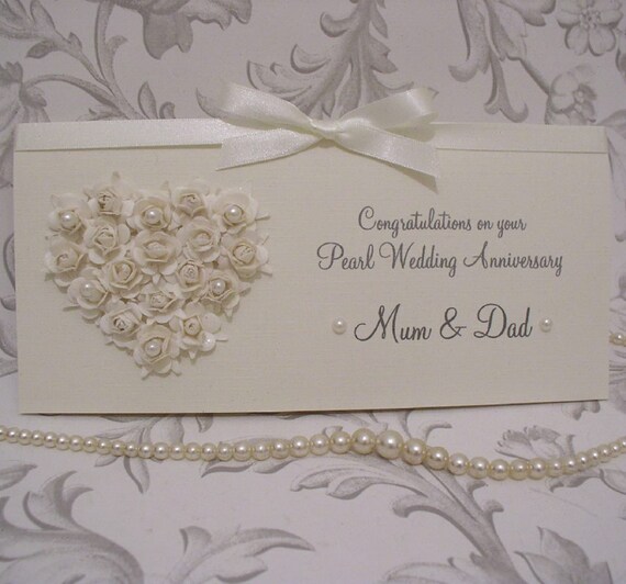 Handmade Personalised 30th Pearl Wedding Anniversary Card with Gift Box 