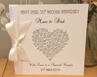 Pearl Wedding Anniversary Card, 30th Wedding Anniversary Card, Personalised Wedding Anniversary Card - Envelope or Box