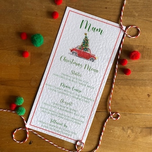 Personalised Christmas Table Menu Cards - Christmas Tree Car - Table Setting Cards, Christmas Menu Cards, Handmade