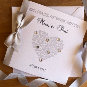 Diamond or Platinum Wedding Anniversary Card, 60th 70th Wedding Anniversary Card, Personalised Wedding Anniversary Card - Envelope or Box