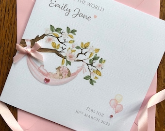 Personalised New Baby Girl Card, Blossom Tree - Pink, New Baby Granddaughter, Niece, Goddaughter, New Baby Girl Handmade Card - any name