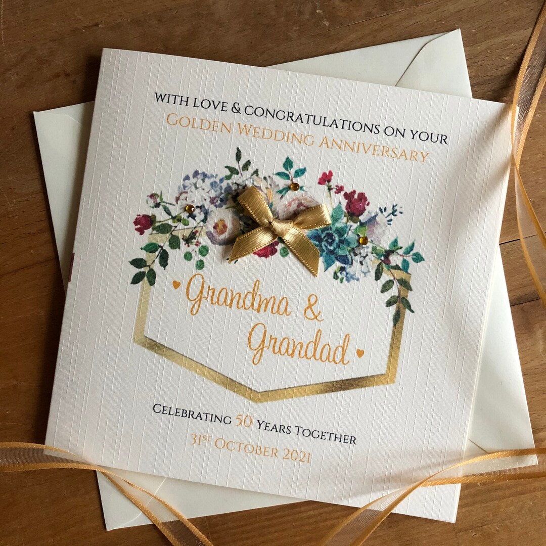 Golden 50th Wedding Anniversary Card Gold Anniversary 50 - Etsy