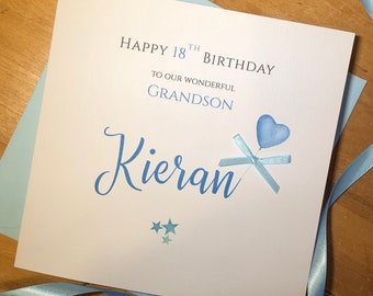 Personalised Son or Grandson Birthday Card - Heart Balloon Card - Handmade Named Card - any age, name, relation, friend
