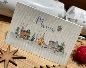 Personalised Christmas Table Name Cards - Christmas Village - Table Setting Cards, Christmas Place Cards, Handmade