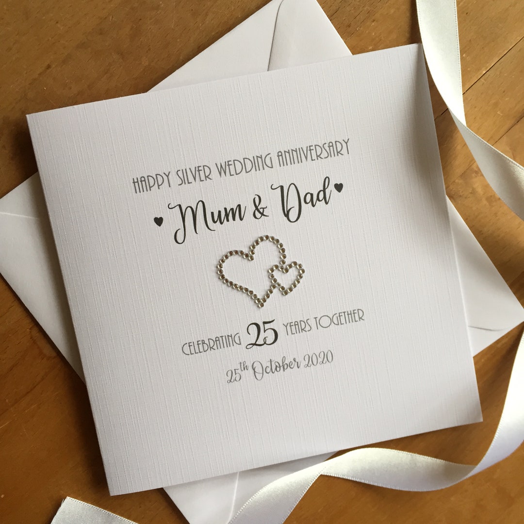 Silver 25th Wedding Anniversary Card 25th Anniversary Card Etsy