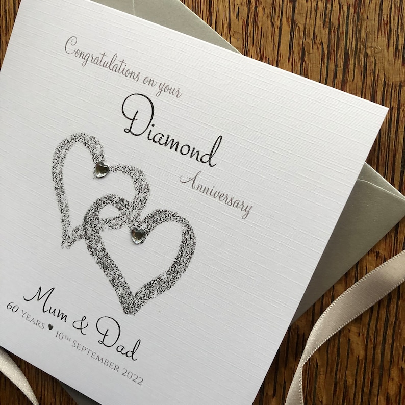 Diamond or Platinum Wedding Anniversary Card, 60th/70th Interlocking Hearts, 60/70 Years Personalised Anniversary Mum Dad, Nan Grandad etc image 4