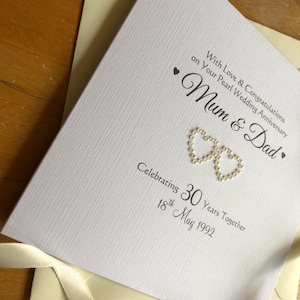 30th Pearl Wedding Anniversary Card, Pearl Hearts 30th Anniversary Card, 30 Years Personalised Anniversary, Pearl Wedding - any names image 2