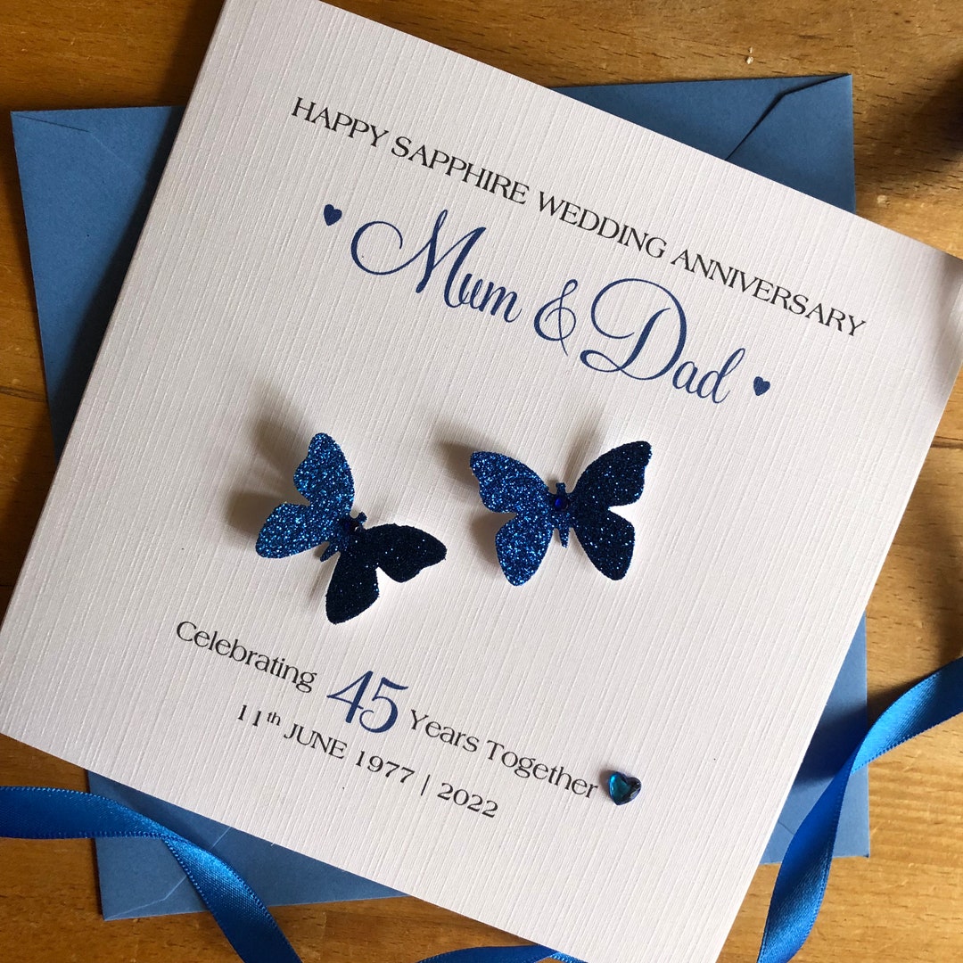 Sapphire Wedding Anniversary Card, 45, 65 Years, Blue Sapphire, Glitter ...