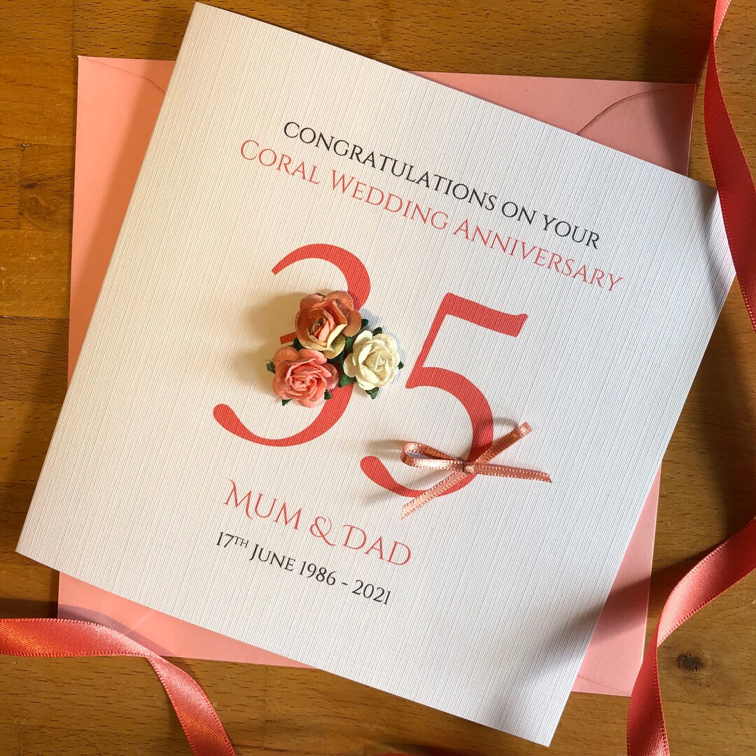 Coral 35th Wedding Anniversary Card Rose Cluster 35th 35 - Etsy UK