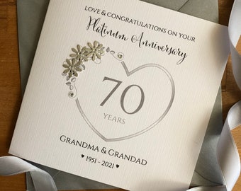 Platinum or Diamond Wedding Anniversary Card, 60th, 70th, Number Heart, 60 Years Personalised Anniversary - Mum, Dad, Nan, Grandad