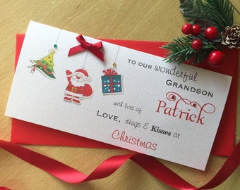Personalised Christmas Money / Gift / Voucher Wallet - Christmas Bunting - Money Wallet with Crystals and Bow