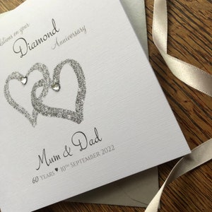 Diamond or Platinum Wedding Anniversary Card, 60th/70th Interlocking Hearts, 60/70 Years Personalised Anniversary Mum Dad, Nan Grandad etc image 3