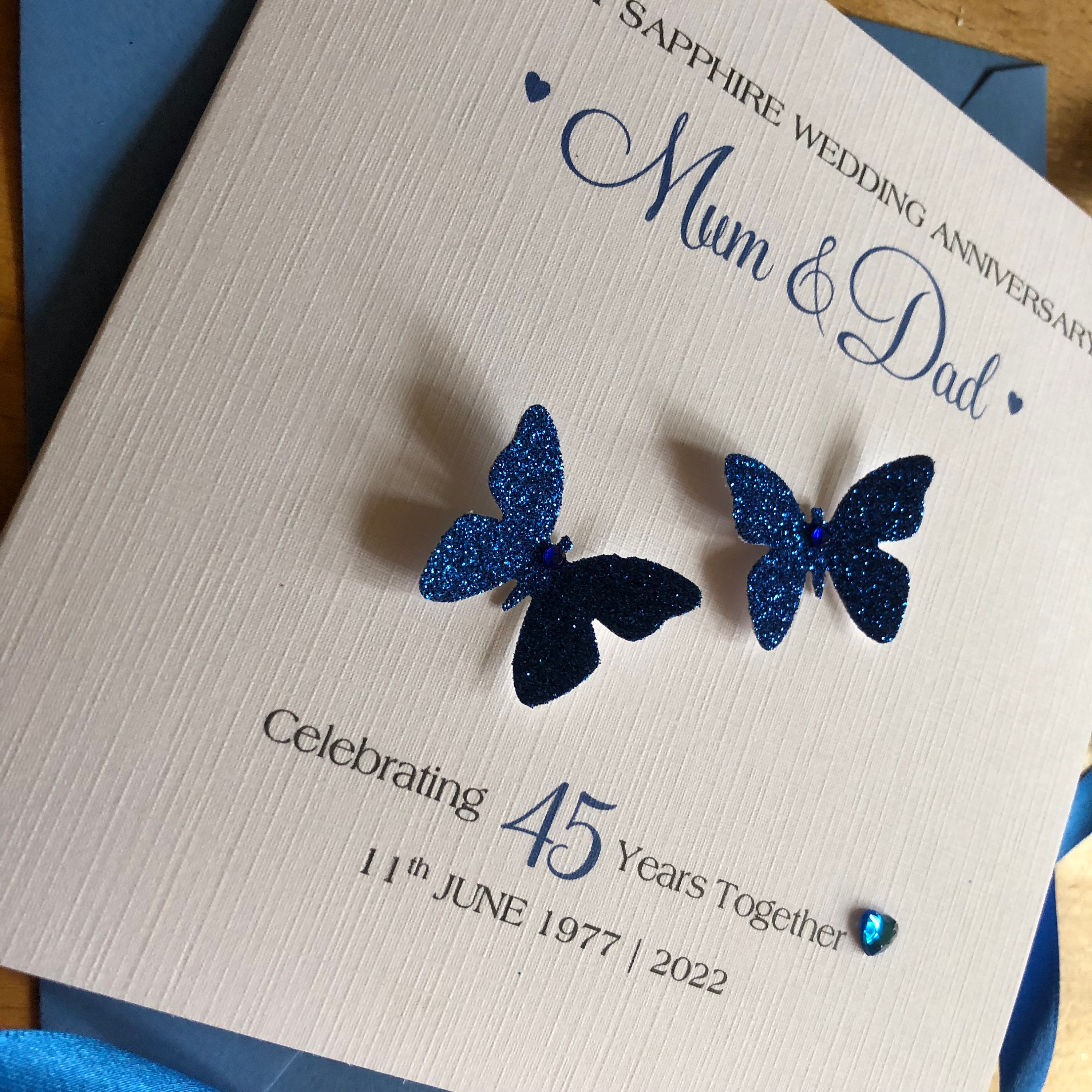 Sapphire Wedding Anniversary Card, 45, 65 Years, Blue Sapphire, Glitter ...