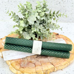 Beeswax Hand-Rolled Taper Candles, Forest Green, Set of 3, Naturally Scented, Non-Toxic, Natural, Healthy, Clean Burning