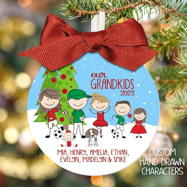 Large 3.5" Family Ornament, Grandkids Ornament, Grandma Ornament, Personalized Family Ornament, Family Portrait Christmas Ornament