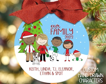 Large 3.5" Family Ornament, Character Ornament, Personalized Christmas Family Ornament, Family Portrait Ornament, Christmas Ornament