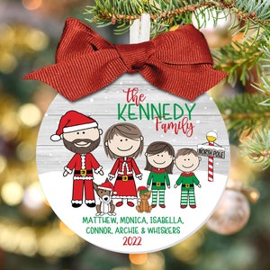 2022 Family Santa Elves Christmas Ornament - Large 3.5" Character Ornament, Family Cartoon Ornament, Personalized Christmas Gift