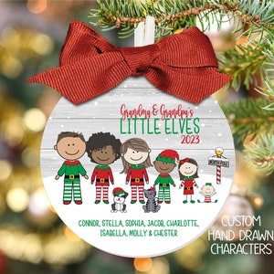 2023 Grandma and Grandpas Little Elves Christmas Ornament - Large 3.5" Character Ornament, Grandkids Ornament, Personalized Grandma Ornament