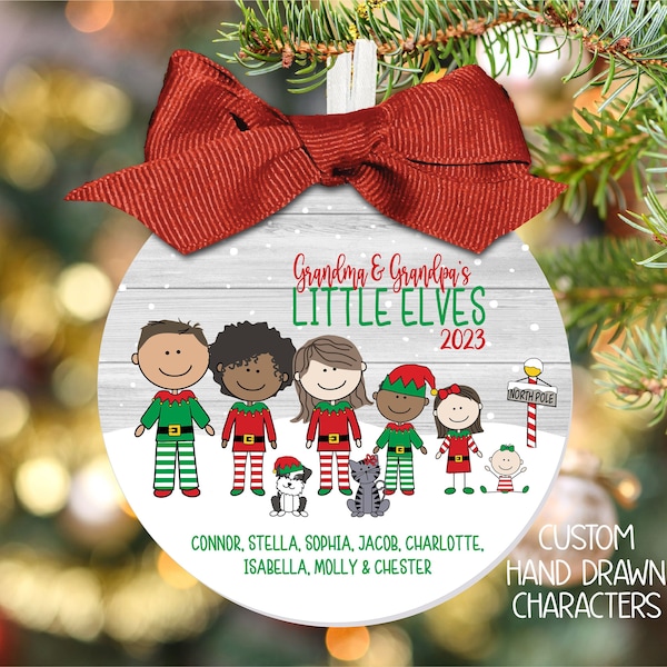 2023 Grandma and Grandpas Little Elves Christmas Ornament - Large 3.5" Character Ornament, Grandkids Ornament, Personalized Grandma Ornament