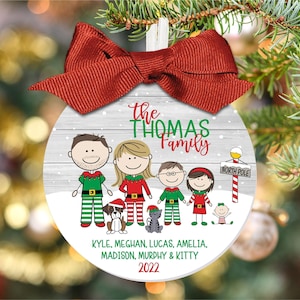 2022 Family Elves Christmas Ornament - Large 3.5" Character Ornament, Family Cartoon Ornament, Personalized Christmas Gift