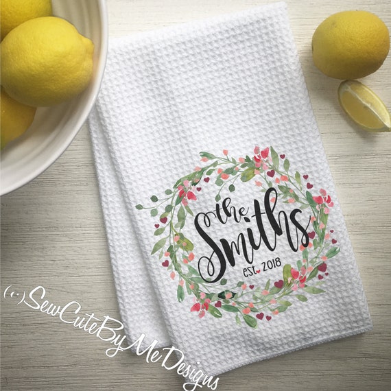 Personalized Waffle Weave Kitchen Towels - Precious Moments Floral