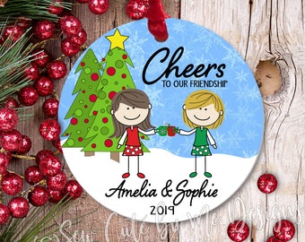 Personalized Best Friends Christmas Ornament: Cheers with Cocoa Gift
