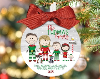 Personalized Family Elf Christmas Ornament: Custom Hand Drawn Character Gift
